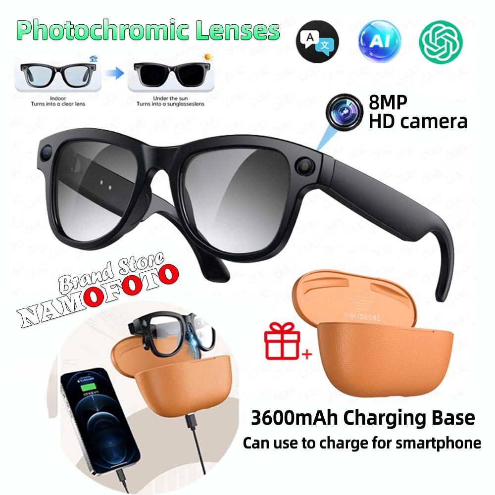 Neue KI-Smart-Brille mit farbwechselnden Gläsern für Fotografie, Videoaufnahme, 3600mAh Ladecase, 4K-Hochauflösungslinse, Musikwiedergabe übersetzen