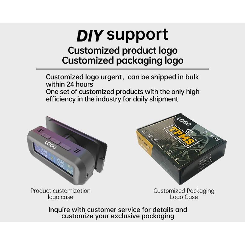 Universele TPMS op zonne-energie met IPX7 waterdichte externe sensoren - Dubbel USB/zonne-opladen met LCD-display