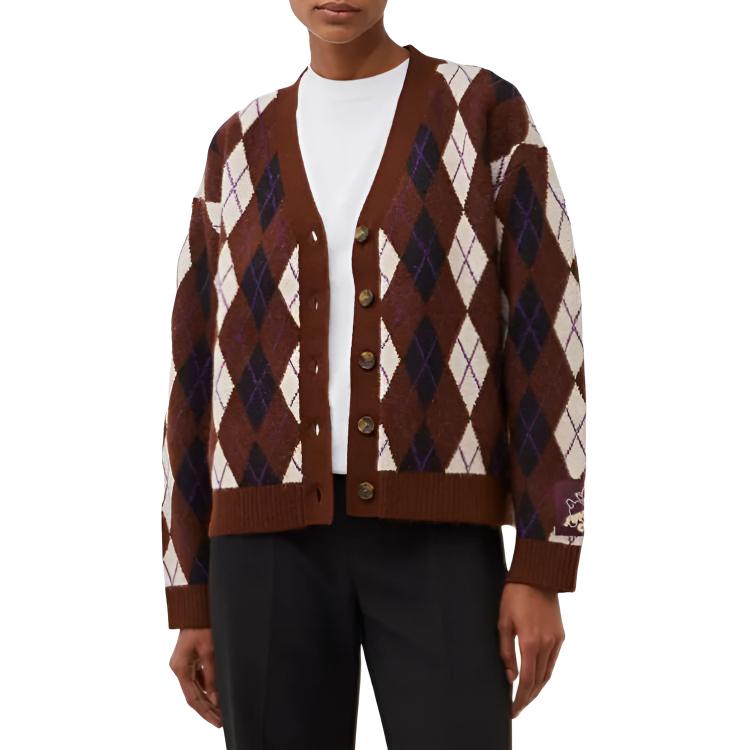 Maglione da donna a maglia a maniche lunghe monopetto con motivo a rombi Levis maglione Marrone A4238-0000
