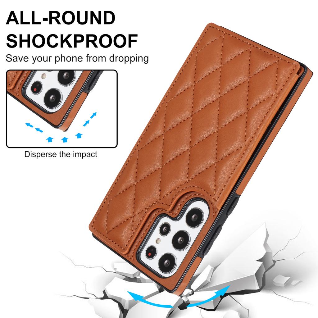 Applicable To Samsung S25 Mobile Phone Case S23 Xiaoxiangfeng Multi-function Card Holder Protective Case A14 Rhombus Pattern