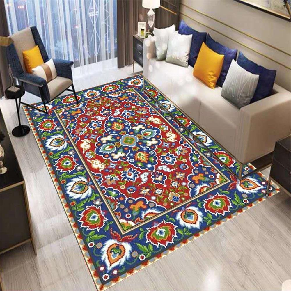 Retro Persia Bohemian Flowers Plant Carpet Living Room Sofa Bedroom Bedside Kitchen Entrance Door Mat Non-Slip Home Decor Rug