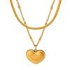 Double Layer Heart Pendant Titanium Necklace - Hip Hop Style, Non-fading Fashion Clavicle Chain for Women