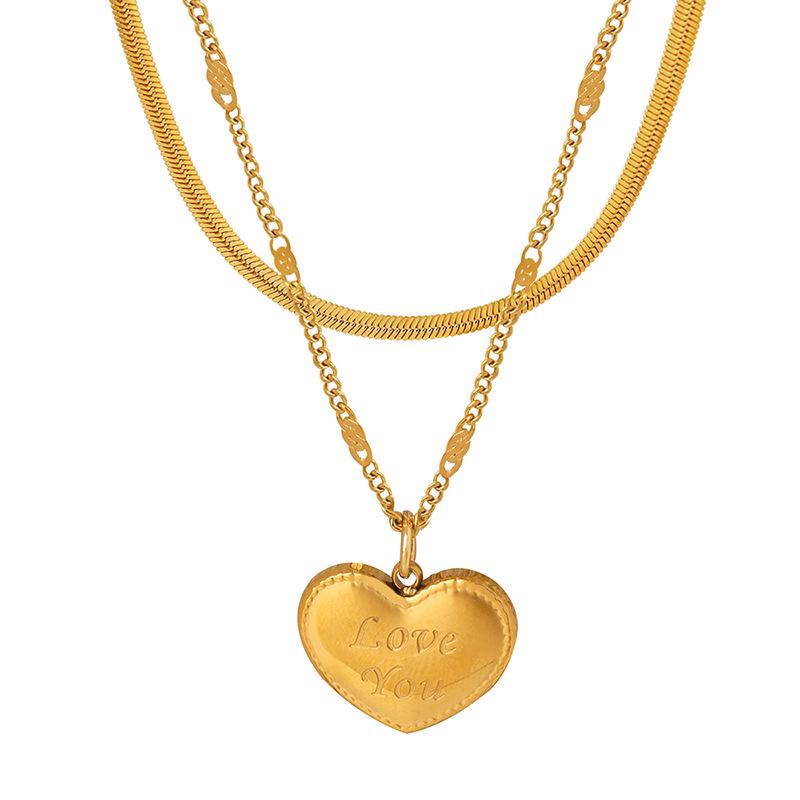 Double Layer Heart Pendant Titanium Necklace - Hip Hop Style, Non-fading Fashion Clavicle Chain for Women