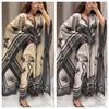Retro Losse Print Lange Jurken Dames O-hals Volle Mouw Geplooide Vakantiejurk Vrouwelijke Zomer Dame Mode Tropische Jurken High Street