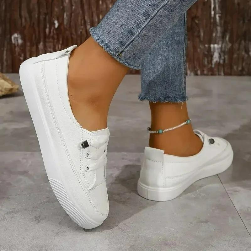 Mode Damen Schuhe Leichtes PU-Leder Freizeitschuhe Flacher Mund Einzelne Schuhe Damen Sneaker Plateau Vulkanisierter Schuh Lauf-Ballerinas