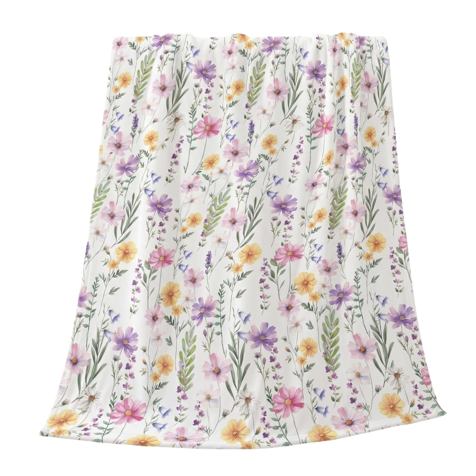 Summer Floral Print Double-sided Flannel Blanket, Nap Blanket, Summer Floral Print. One Size