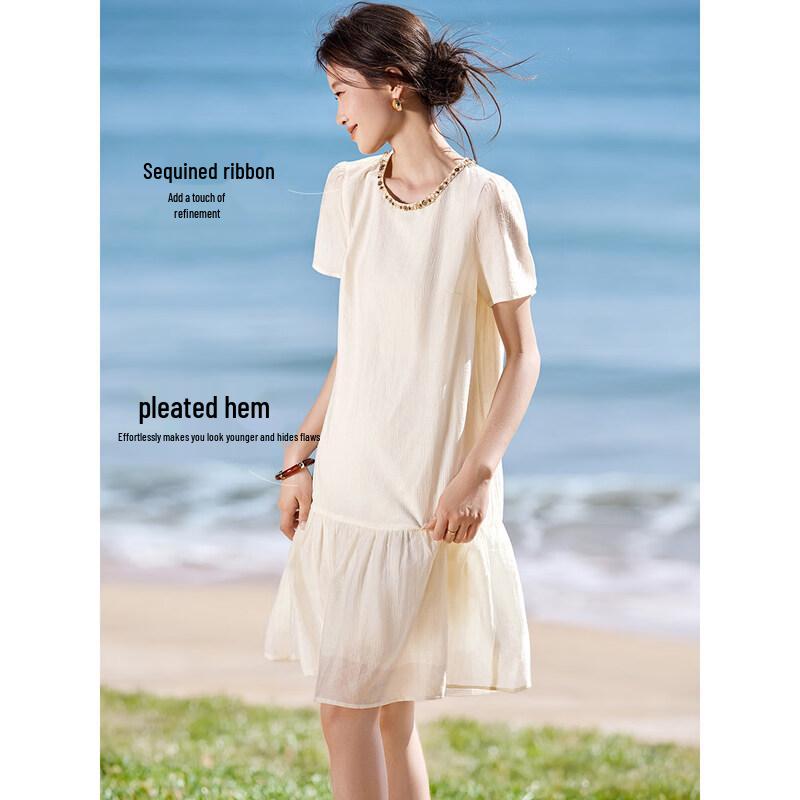 Elegant Shell Sequin Lyocell A-Line Midi Dress