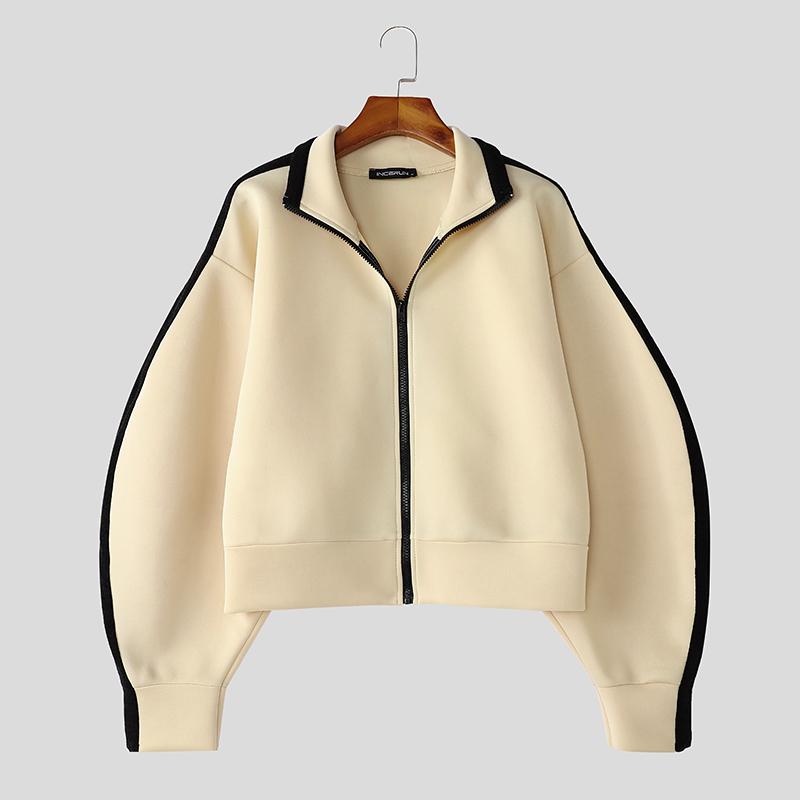 

INCERUN Весенние мужские куртки с длинным рукавом на молнии с прошивкой, короткие пальто 5XL бежевый