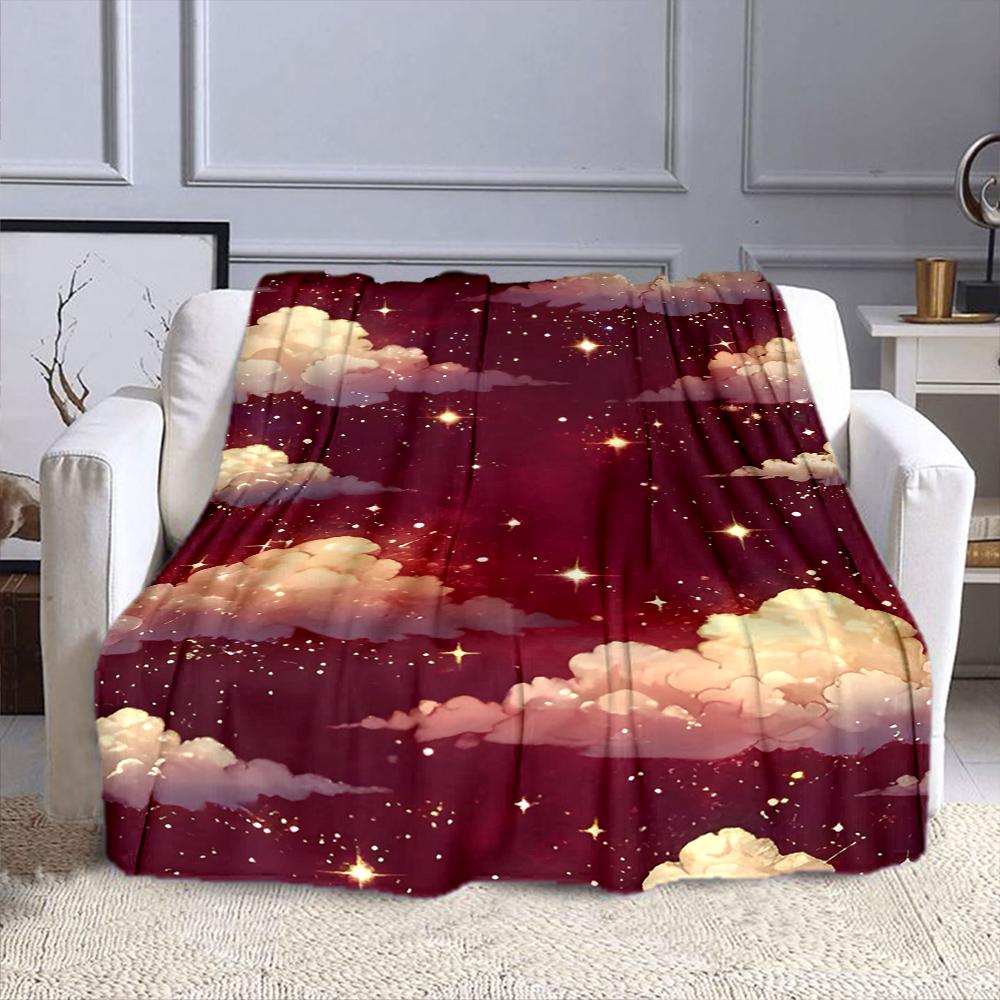 Starry Night Sky with Dreamy Clouds Patterned Flannel Blanket Perfect for the Bedroom Living Room, Sofa, or a Little Nap