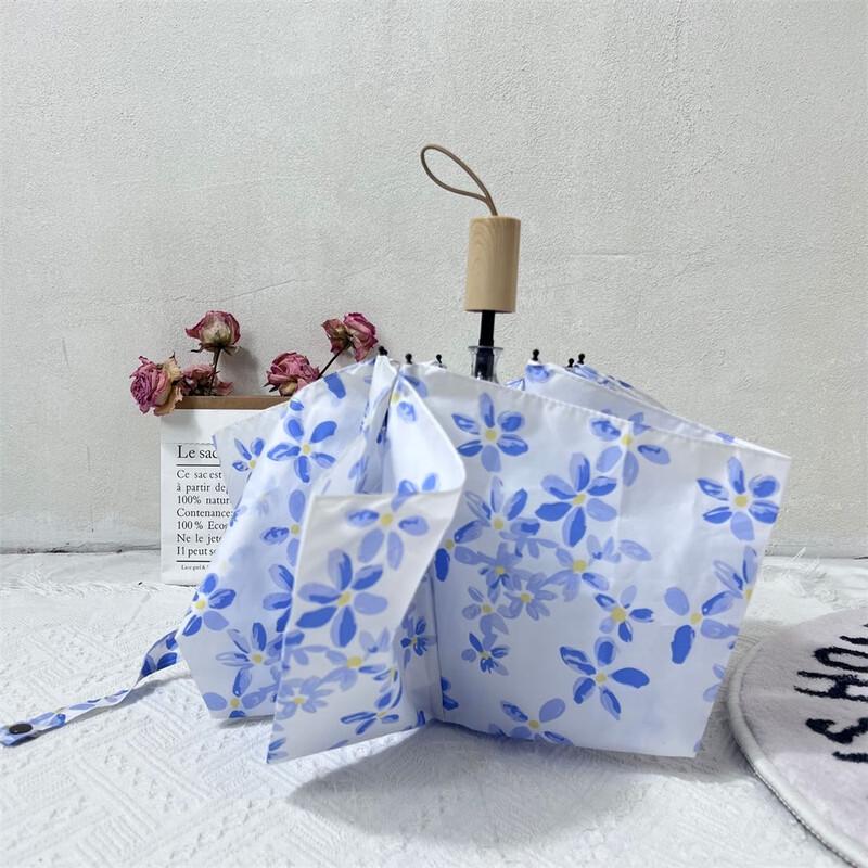 OIMG Floral Semi-Automatic Tri-Fold Umbrella