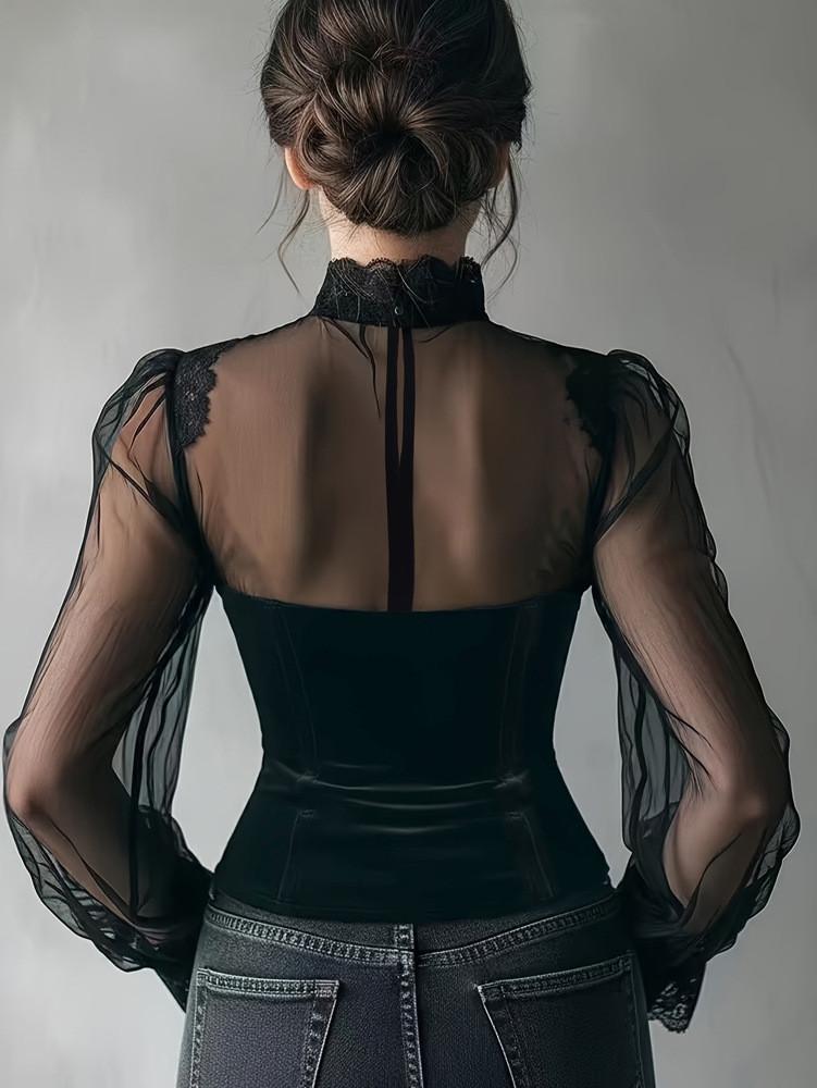 Elegant Polyester Blouse With Ruffle Long Sleeves For Office And Casual Wear