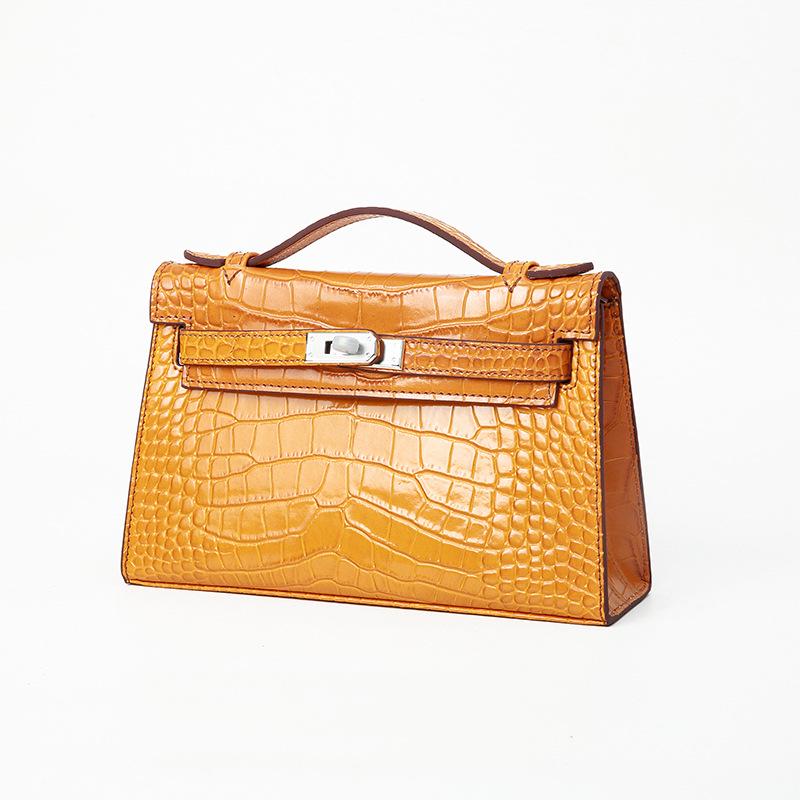 2025 Women's Genuine Leather Mini Handheld Bag - Crocodile Pattern Chain Shoulder Kelly Bag