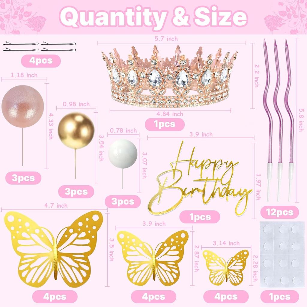 Crown Cake Topper Crown Birthday Candles Gold Butterflies, Corona Para Pastel, Cake Decorations for Birthday Wedding Party