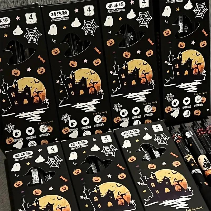 4pcs Halloween Themed Gel Pens, 0.5mm Tip Diameter, Featuring Ghosts, Pumpkins, and Witch Hats - Perfect for Classroom Rewards o