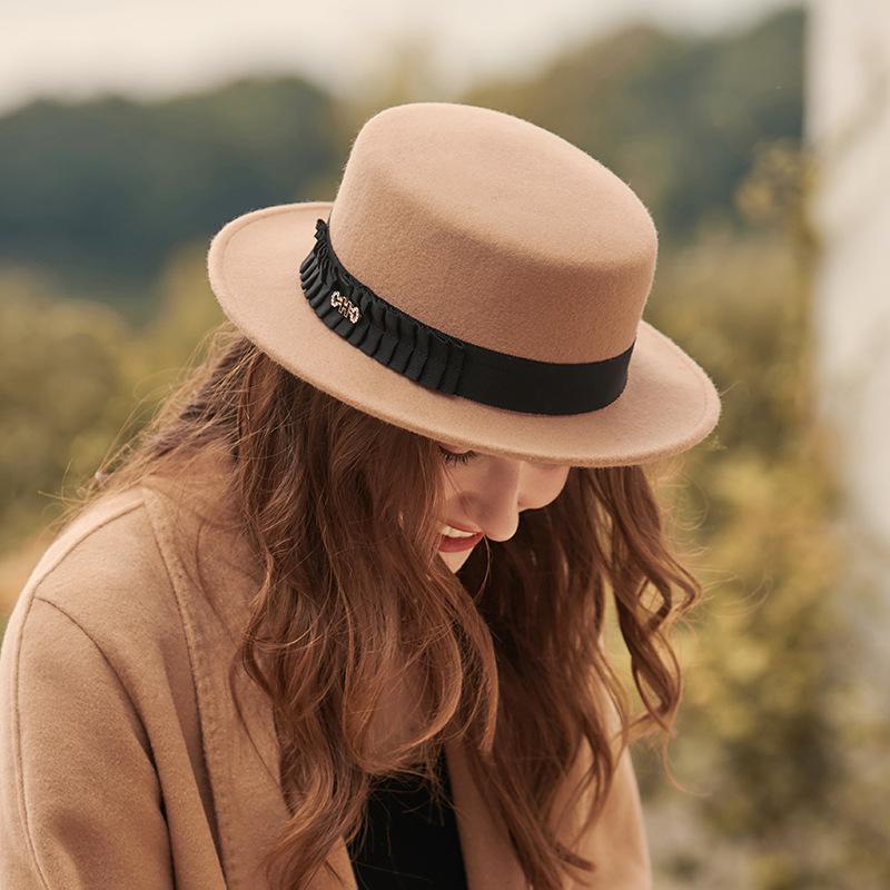 New autumn and winter flat hat retro wool felt hat temperament fashion style top hat