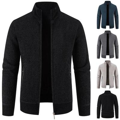 Men's Plus Size Thickened Velvet Zipper Cardigan Sweater - Youth Casual Stand Collar Pullover for Autumn and Winter