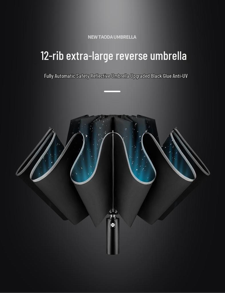 Baodini Windproof Extra Large Reverse Umbrella with Reflective Trim for Three People