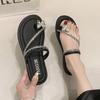 Mezzanine Flat Slippers Women's Summer Wear 2025 Summer New Pearl Beach Sandals Fashion Ins Fairy Style
