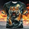 New Men's Summer Crew-Neck Short-Sleeve Women's T-Shirt with Retro Tiger Print Breathable Casual and Loose-Fitting Mens Short-Sleeve Top
