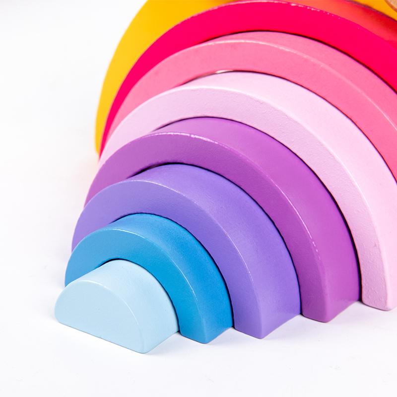 Arch Bridge Rainbow Building Blocks Trailer Kids Montessori Educational Games Color and Shape Cognitive Wooden Toys for Children