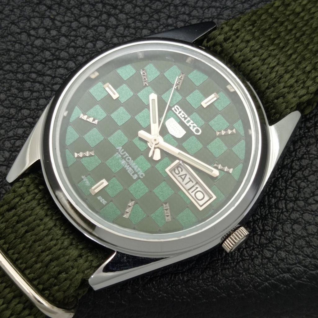 JAPAN SEIKO 5 AUTOMATIC MENS 6309A REFURBISHED GREEN COLOR DIAL WATCH a440307-4 Sk-a440307
