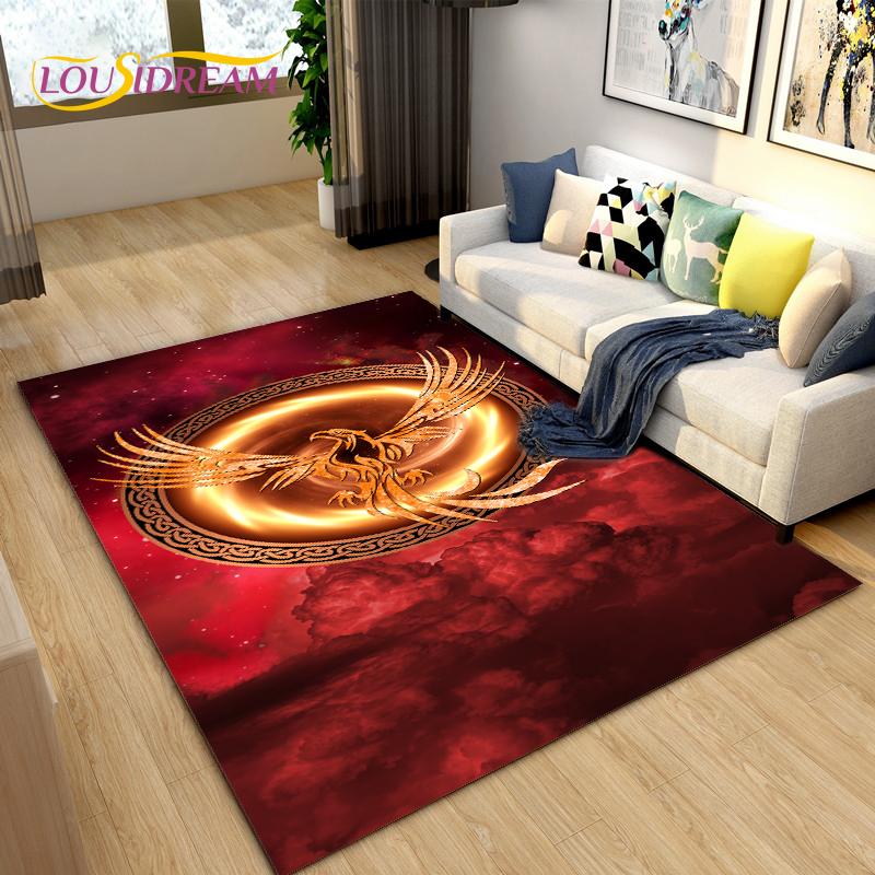 3D Phoenix Bird Area Rug Large,Carpet Rug for Living Room Bedroom Sofa Decoration,Kitchen Bathroom Non-slip Floor Mat  alfombra