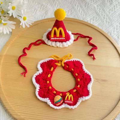 Cappello per travestimento animale domestico Set Compleanno Gatto Cane Cucciolo Vestito da Cameriere McDonald's Sciarpa Carina Lavorata a Maglia