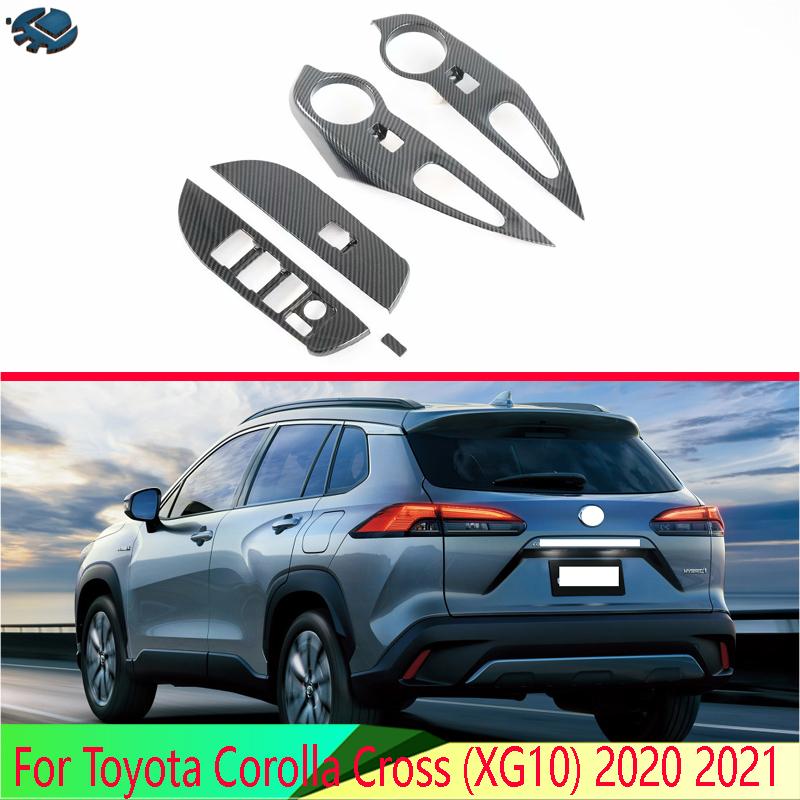 For Toyota Corolla Cross (XG10) Carbon Fiber Style Door Window Armrest Cover Switch Panel Trim Molding Garnish