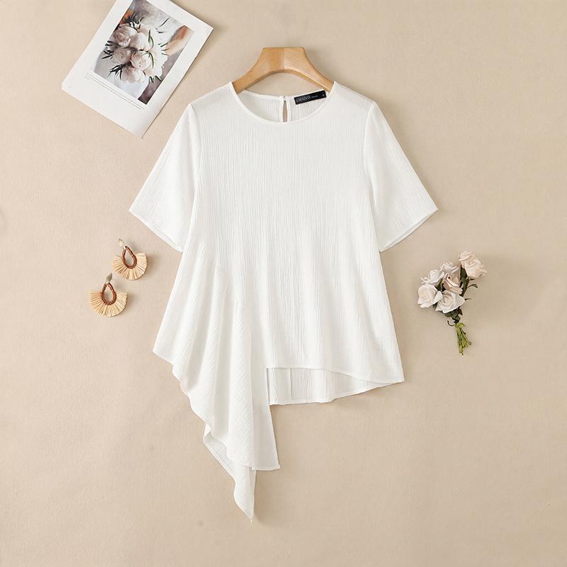 ZANZEA Women Casual Round Neck Solid Color Loose Short Sleeve Blouse