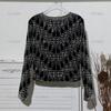 Fashion Yani Black Heavy Industry Sequined Beaded Short Jacket Women's Crew Neck Slim-fit Pearl Cardigan Top Tide