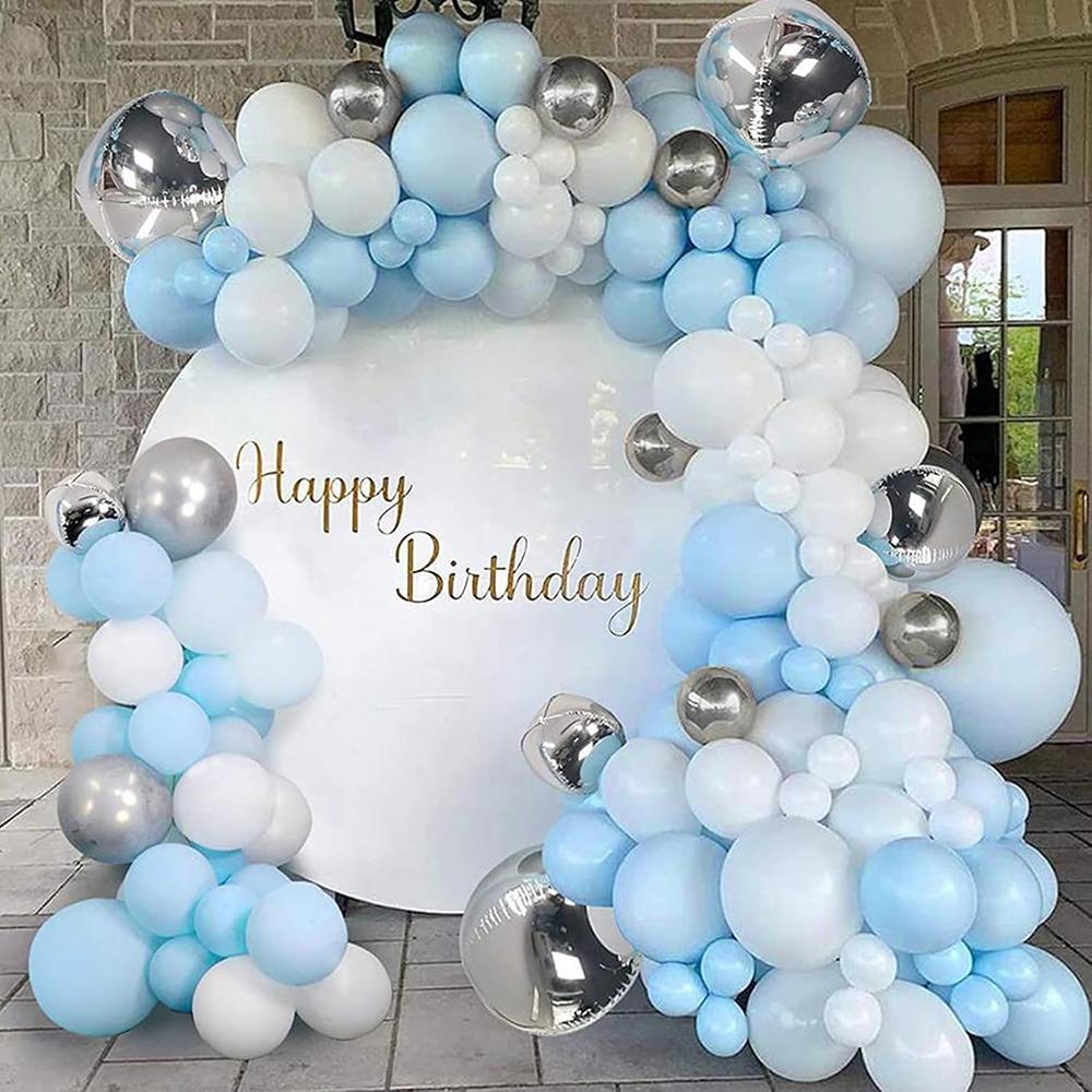 Pastel Blue Balloons Garland White Silver Balloon Arch Kit Gender Reveal Birthday Party Baby Shower Home Party Decoration Globos