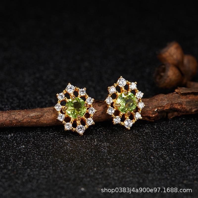 Premium Cooling S925 Sterling Silver Plated 18K Gold Natural Colored Treasure Stud Earrings, Wind Niche Jewelry Does Not Fade