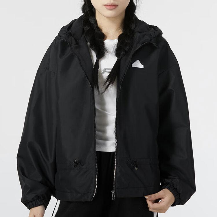 Adidas Solid Color Logo Casual Sports Jacket Women Outerwear Black IM8813