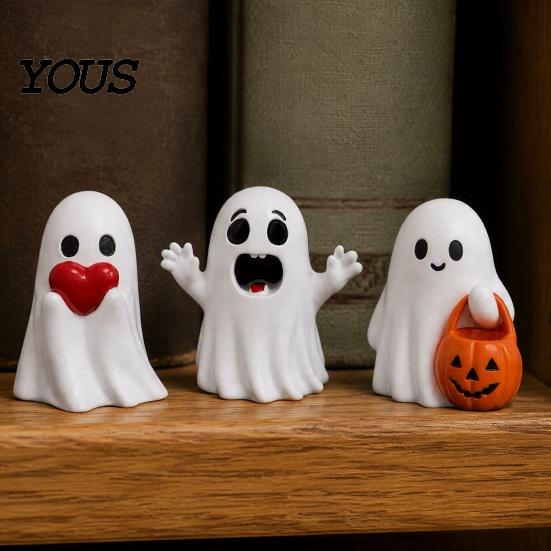 Decorative Figurines for Shelf Halloween Cute Ghost Figurine, Small Red Heart Pumpkin Bucket Statue, Funny Statue Resin Ornament Home Table