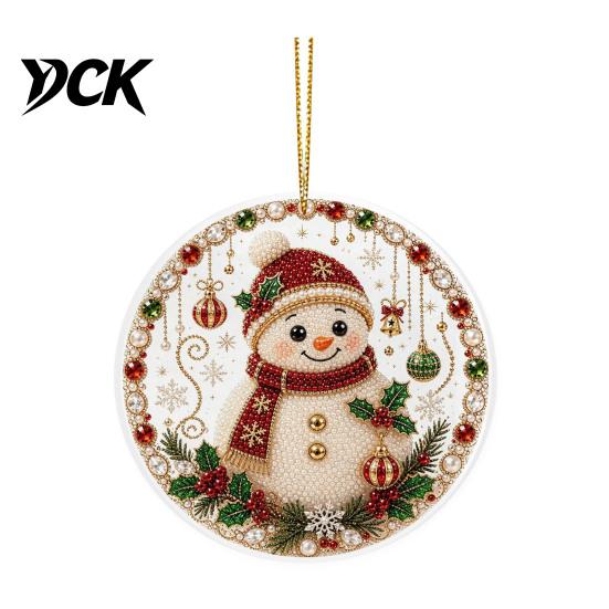 Festive Wall Hanging Christmas Acrylic Ornament, 2D Flat Double Side Printed Office Holiday Decorations Santa Snowman Pendant for Tree Window,