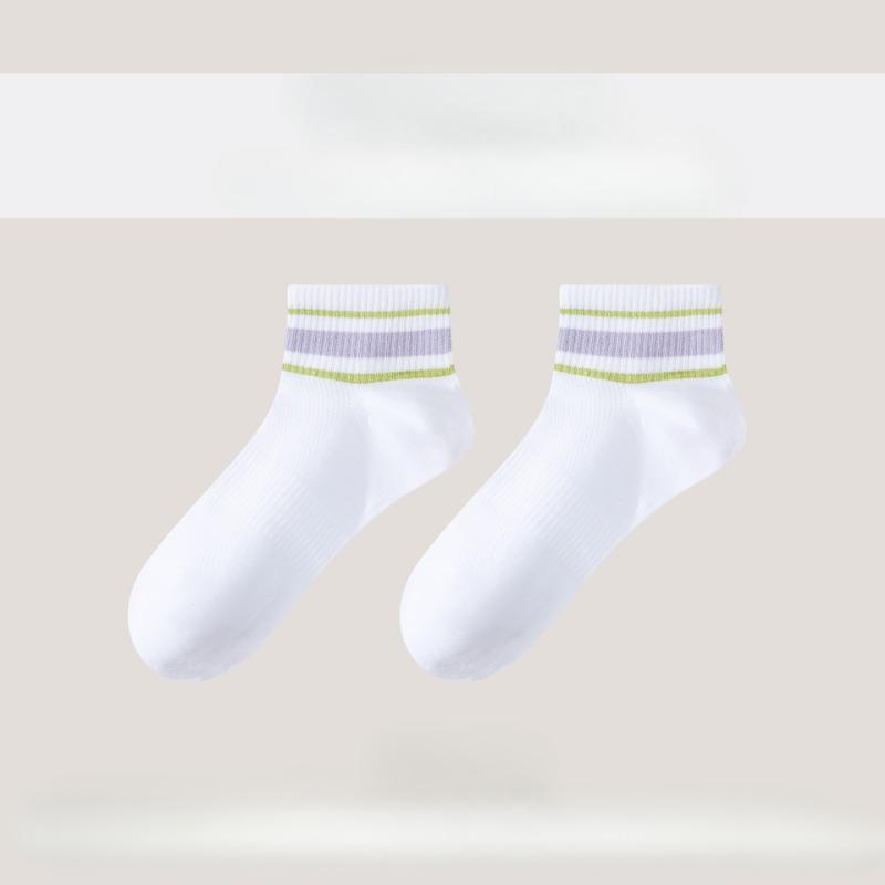 

Женские весенне-летние новые простые полосатые цветные повседневные спортивные дышащие антибактериальные дезодорирующие носки из чистого хлопка 1 pair зелёный