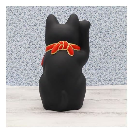 Yakushigama Maneki-neko (Lucky Cat) (Black, Large) Fukuzukushi (Includes Good Luck Sticker)