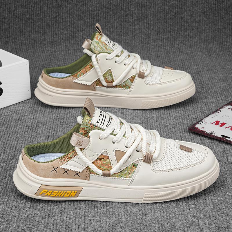 Summer Half Shoes For Men Semi-Drag Casual Board Shoes Men's Loafers Slippers Mules Sandals Slip-On Flats Backless Driving Shoes