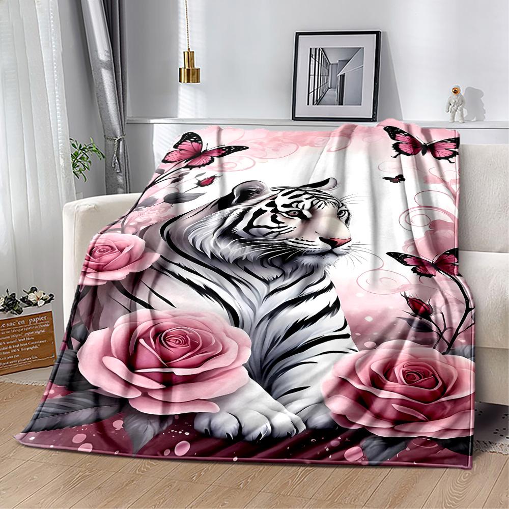Tiger And Roses Blanket Suitable for Offices, Travel, Living Rooms Also a Good Gift for Friends and Family Suitable for All Seasons.