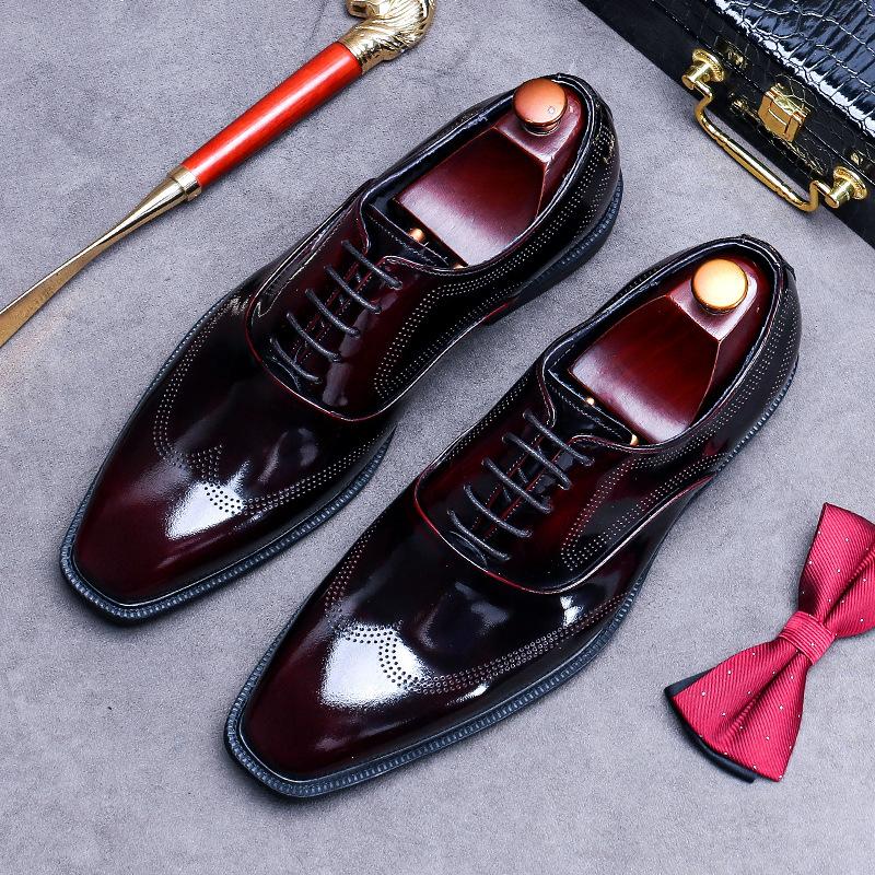 Business Dress Leather Shoes Men's British Lace-up Bright Leather Patent Leather Oxford Cowhide Wedding Shoes Men