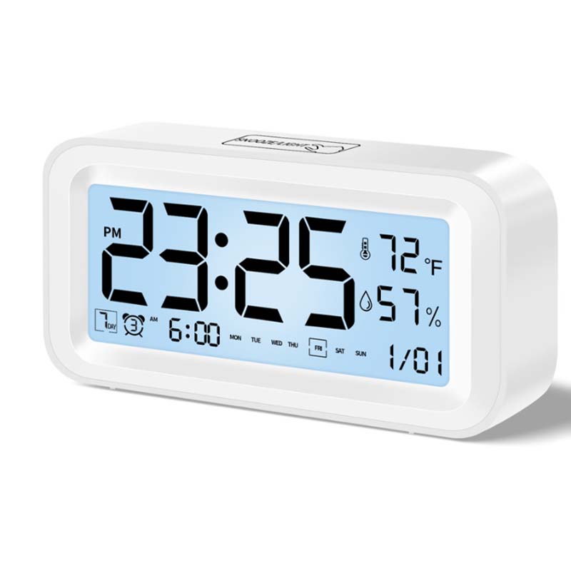 Digital LED Clock with Temp Humidity Sensor Adjustable Brightness Dual Alarm Mode for Home Office2