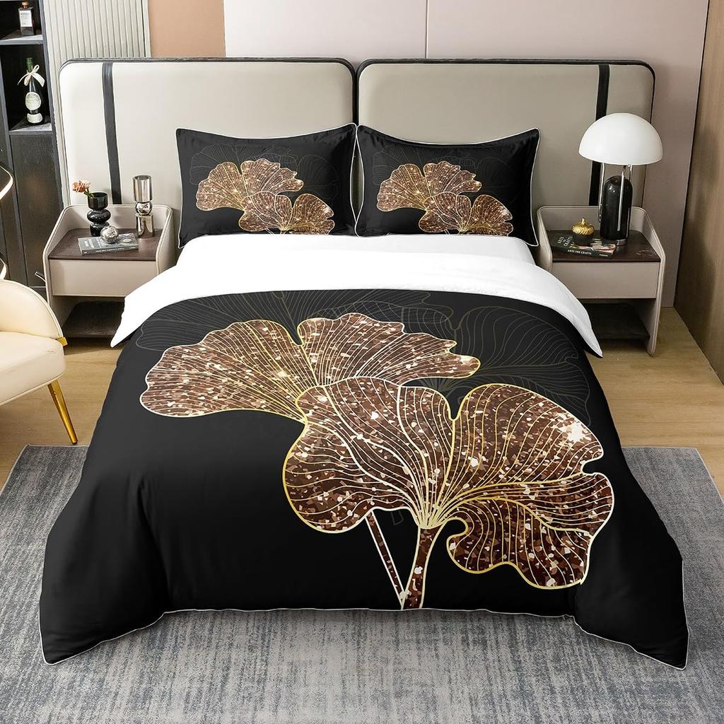 Duvet Cover Sets Ginkgo Leaves Pattern Nature Botanical Leaf Aesthetic Bedding Sets with 2 Pillow Shams Queen King Size No Quilt