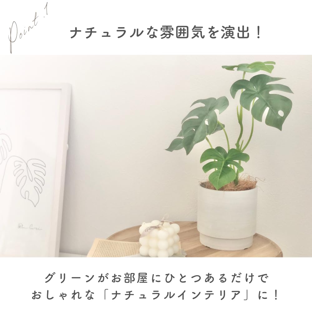 Rilmy Fake Green Tabletop Plants Monstera Artificial Flowers Artificial Plants Interior Stylish Interior Green Mini Fake 36cm Height with Pot Cover