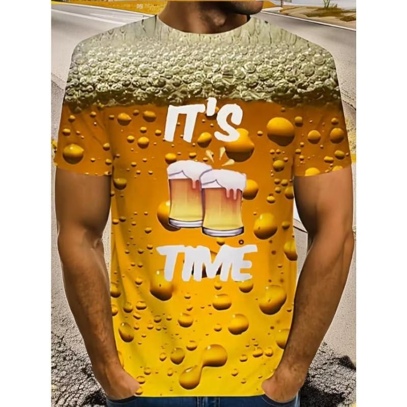 Men's 3D Fun Art Printed T-Shirt Round Neck Funny Casual Short Sleeve Top