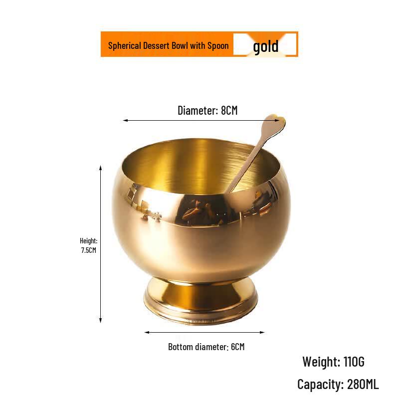 

Gold Stainless Steel High-Foot Versatile Bowl Set with Spoons