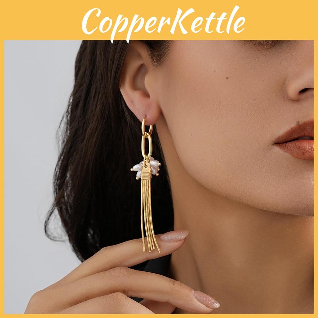 Tassel Modern Geometric Earrings For Women Simple Pearl Gold Design