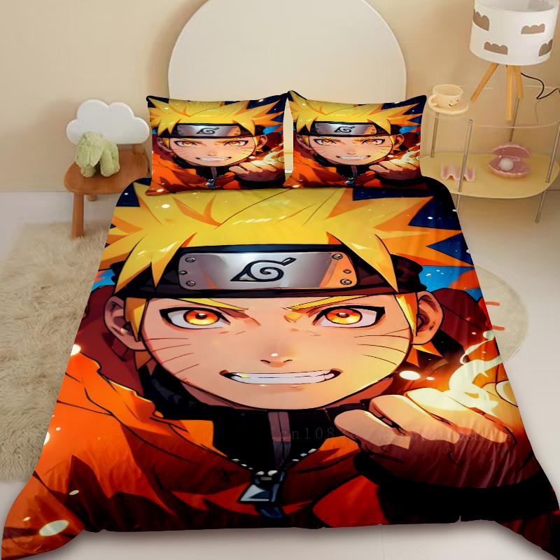 Naruto Kids Duvet Cover Set Uchiha Sasuke Uzumaki Bedding Set King Queen Full Size Girls Teen Boys for Bedroom Decor