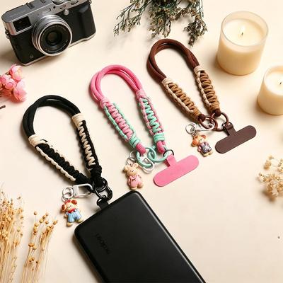 Korean Style Cute Bear Charm Woven Phone Lanyard - Anti-lost Versatile Wrist Strap