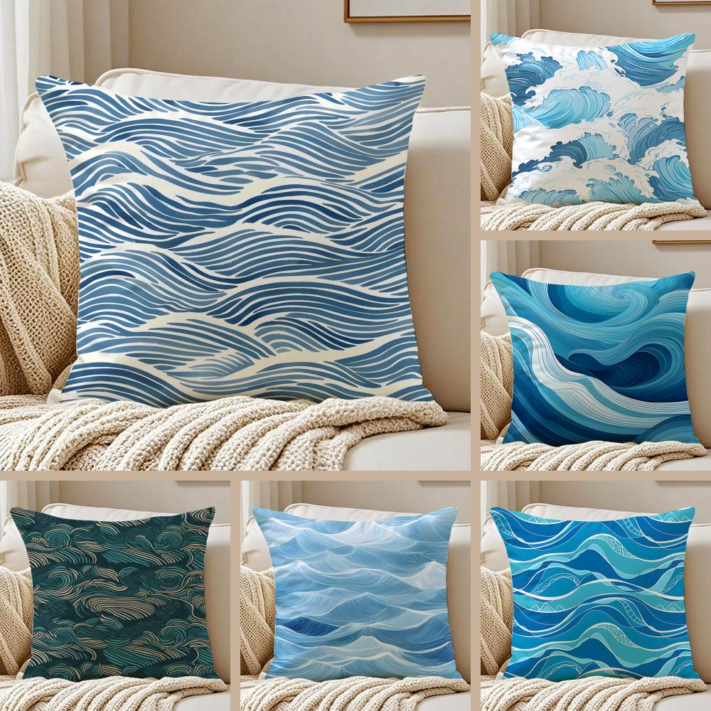 Elegant Chinese Traditiona Wave Cliff Pattern Cushion Cover Pillowcase Antidustmite Invisible Zipper Short Plush Sofa Cushion