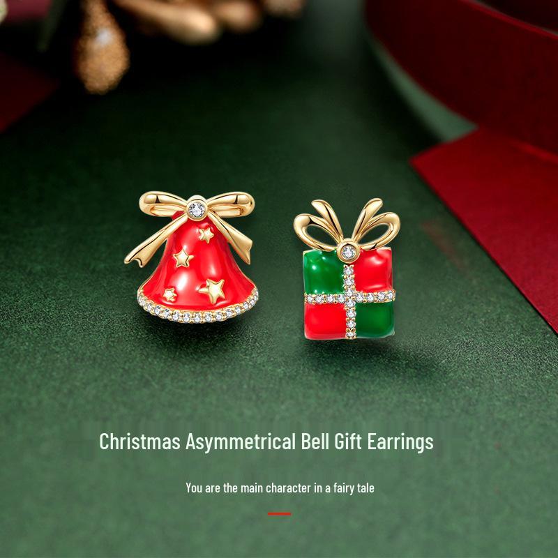 New S925 Silver Needle Christmas Collection Asymmetrical Earrings: Sweet & Cute Holiday Gifts for Women